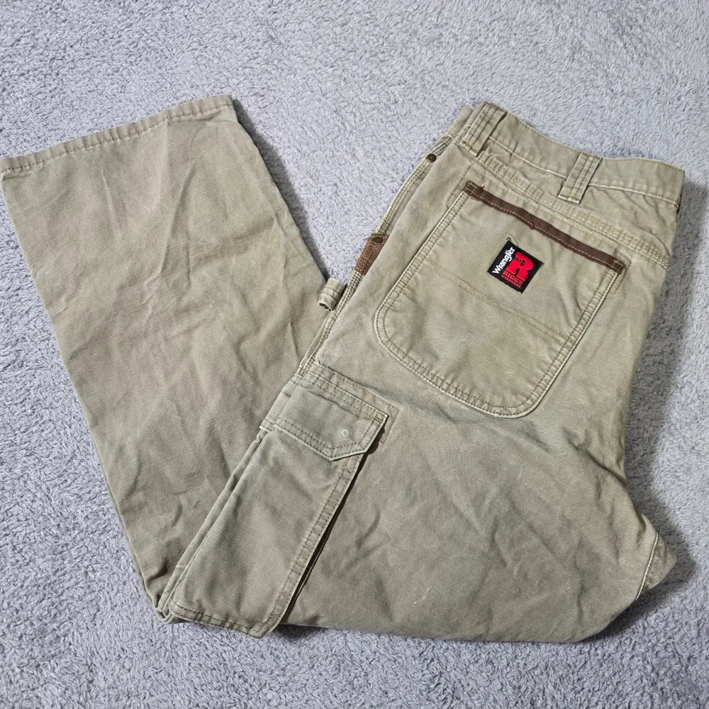 Wrangler Mens 36x30 RIGGS Workwear Cargo Pants Khaki Green Ripstop 3W060BR